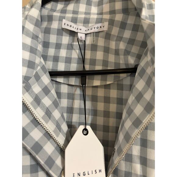 NWT Revolve English Factory Grey Gingham Plaid Long Sleeve Shirt Dress Sz L - Picture 5 of 9